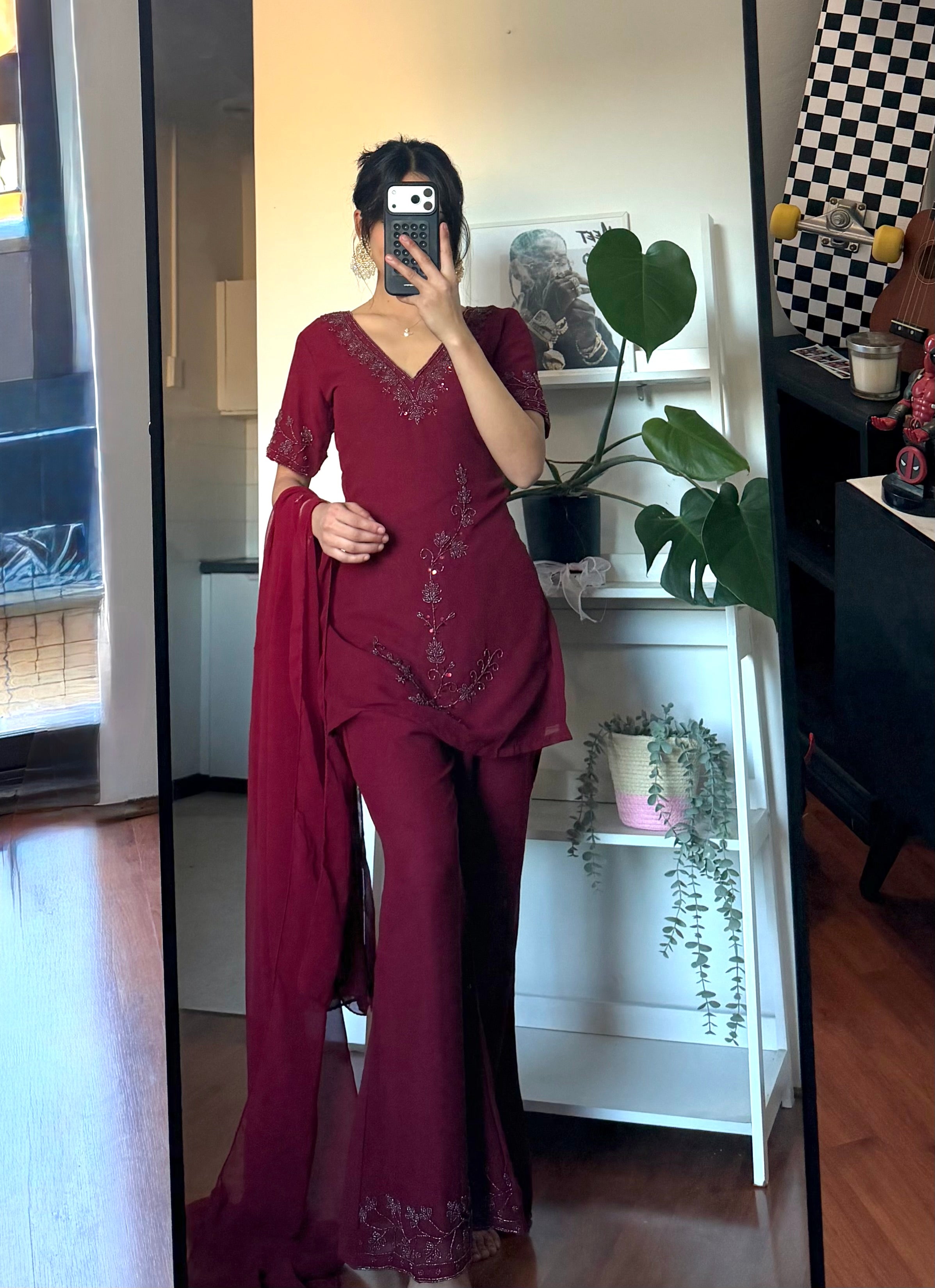 Maroon 90'S half sleeve kurti