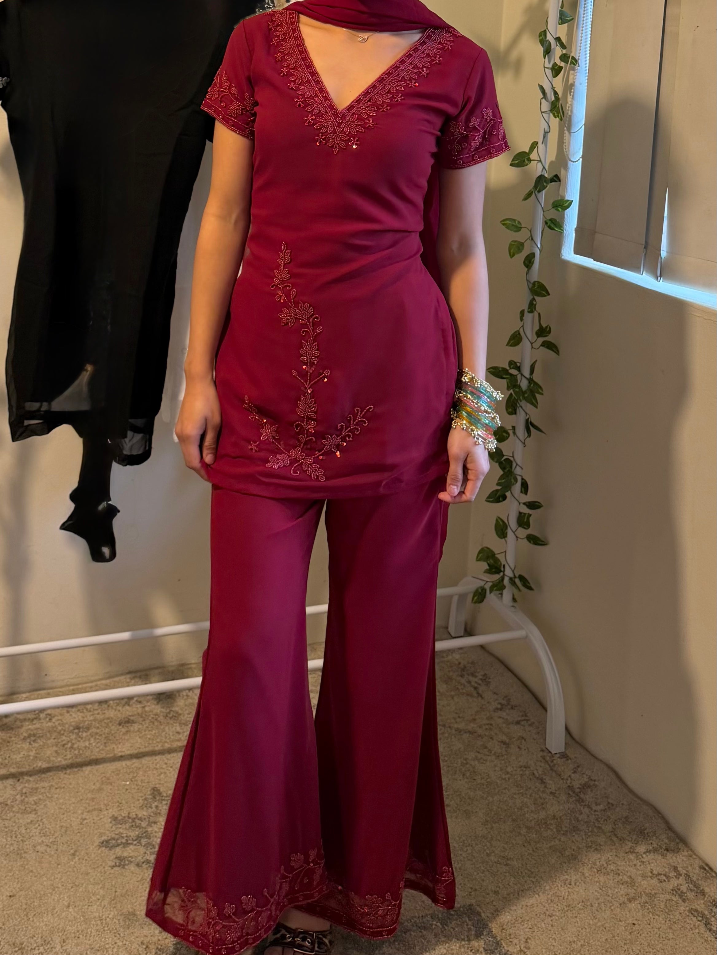 Maroon 90'S half sleeve kurti